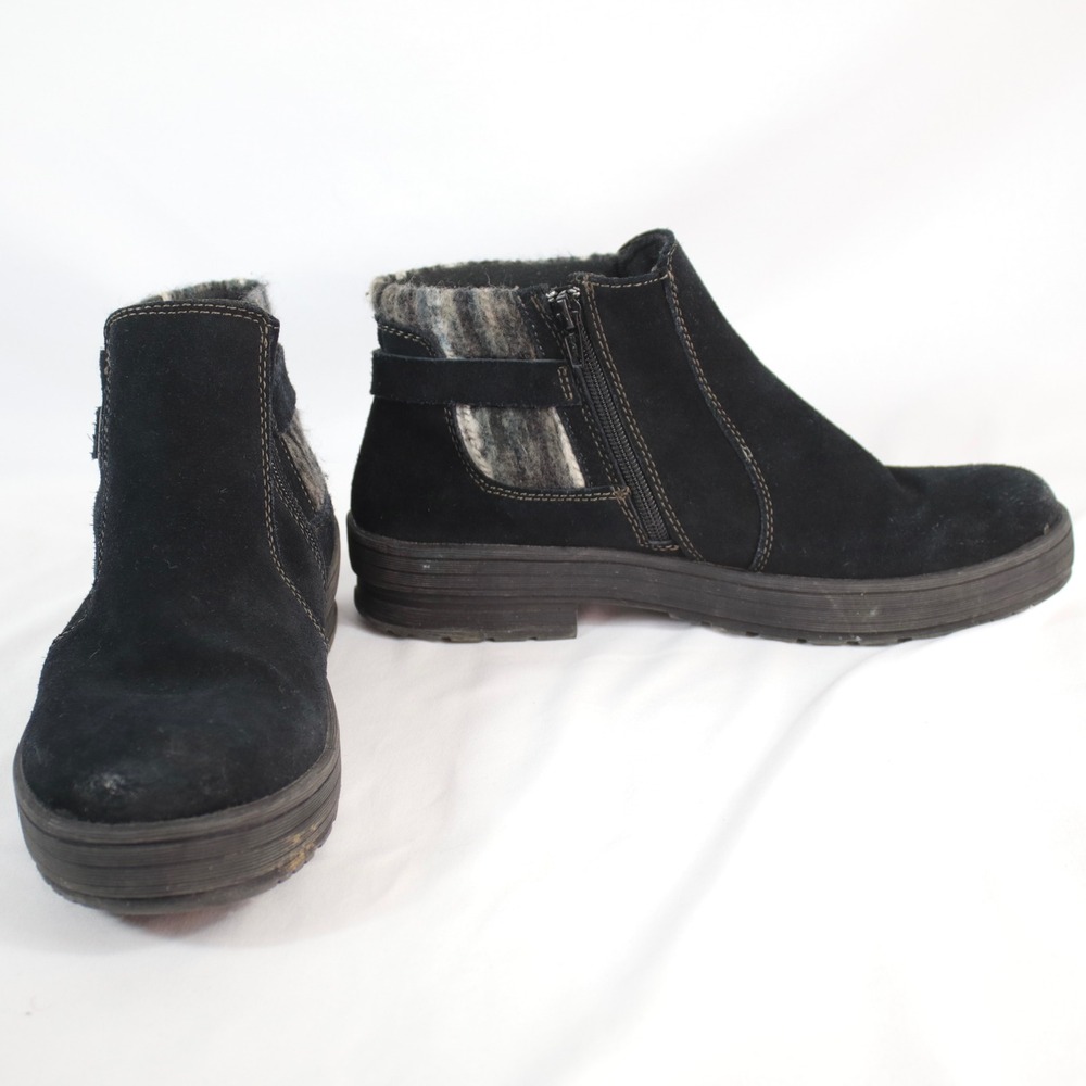 Earth Origins Black Suede Wool Trim Side Zip Buckle Ankle Boots Women's Size 10M - Picture 4 of 9
